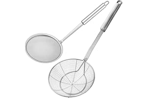 Aiareozy 2 Stücke Schaumkelle Edelstahl, Siebkelle, Schaumlöffel, Abseihlöffel, Gittersieb aus Edelstahl, Sieb Küche Klein, Frittierkelle für Küche Filter Skims Fat Scum,Skimming Fett Schaum