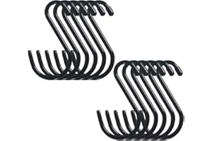 Cozihom 15.2cm Heavy Duty Vinyl Coated S Hooks, Black Rubber Coated S Hooks, Extra Thick Non Slip Metal S Hanger for Closet, Garden, Garage, Kitchen Hanging, Black, Pack of 12