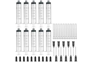 AGEMORE Confezione da 10 siringhe da 30 ml, con aghi smussati calibro 2,5 cm e relativi tappi (connettore Luer)