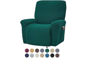FANSU Funda de Sillón Relax, Color sólido Jacquard Elasticidad para Sillón Relax Funda Reclinable con Bolsillos Laterales, 1 Plaza/4 Piezas Extraíbles y Lavables Fundas Protector (Verde Oscuro)