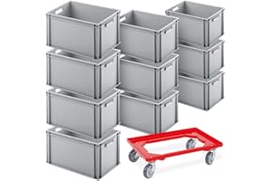 BRB 10er SPAR-Set Euro-Behälter PLUS Transportroller, 600x400x320 mm Industriequalität lebensmittelecht grau