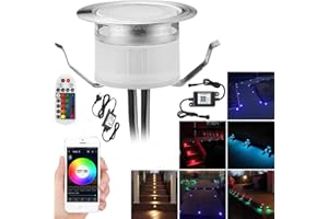 SUBOSI Lot de 20 Bluetooth RGBWW Led sol encastré extérieur 0.6W Ø31mm IP67 étanche LED downlight terrasse cuisine jardin Led lampe kit complet