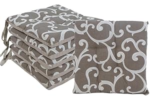 VIRSUS Set 6 Cuscini per Sedie a 4 Punti con Lacci 022, Misura 40x40 cm, Coprisedia da cucina, Imbottitura Poliestere e Rivestimento Cotone e Poliestere, Made in Italy (Tortora Fantasia)