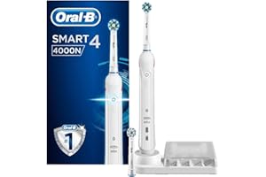 Oral-B Smart 4 4000N Spazzolino Elettrico Testine Oral B Cross Action, 3 Modalità di Spazzolamento, Bluetooth, 2 Testine, Azione Sbiancante Denti Batteria Litio, Idea Regalo, Bianco