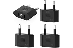 Oliveria 4 Piezas Adaptador Enchufe Americano a Español, Adaptador Enchufe Americano a Europeo, Adaptador de Enchufe Viaje para Europa/USA/US/Francia/Alemania/España/Australia/Austria, Negro