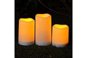 Homemory Velas solares para exteriores, impermeables, del atardecer al amanecer, velas recargables, velas solares para exteriores, linternas, solo sensor, juego de 3