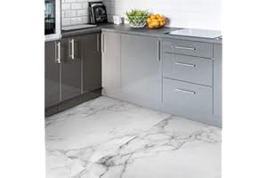 Stickers Carrelage Antidérapant Granit de marbre Blanc - Carreau de Ciment Mosaïque Auto-Adhésif pour Salle de Bain et Cuisine 30x30cm - 4 Pièces