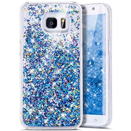 Galaxy S7 Schutzhülle,Galaxy S7 Hülle,Galaxy S7 Flüssig Glitzer Hülle,Ukayfe Cool 3D Schwimmend Treibsand Flüssige Fließend Wasser Luxus Bling Hardcase Strass Glitzer Transparent Schutzhülle Crystal Clear Hülle Handyhülle Tasche Durchsichtig Hart PC Hüllen Handycover Schutz Cases Etui mit für Samsung Galaxy S7 & 1 x Schwarz Eingabestift (Blau)