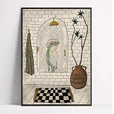 512 STORE Estetik İll&uuml;strasyon Kurbağa Banyo Modern Tasarım Dekor &Ccedil;er&ccedil;evesiz Poster 15 X 21 Bej, 43232rf32432r2