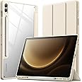 JETech Case for Samsung Galaxy Tab S9 FE+ / S9 FE Plus 12.4-Inch with S Pen Holder, Clear Transparent Hard PC Back, Protective Tri-Fold Stand Tablet Cover, Auto Wake/Sleep (Beige)