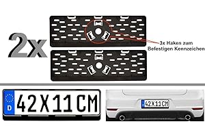 3D Carbon Design kurzer Kennzeichenhalter, 42 x 11 cm, hergestellt in der EU, bruchsicherer ABS-Kunststoff, schwarz, unlackiert, 2 Stück