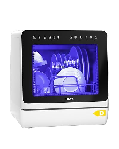 HAVA 2025 NEW Upgraded Table Top Dishwasher with Water Softener and Enhanced Energy Efficiency, Portable Dishwasher with 8 Wash Programs, Child Lock & Delayed Start Function, No Installation Needed