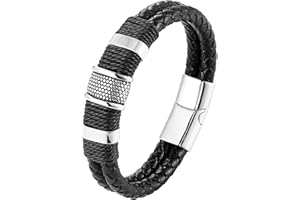 Mochity Pulsera Hombre, Pulsera Cuero Hombre, Pulseras Hombre Con Cierre Magnético, Pulsera Cruz De Cuero Hombre, Pulseras Vikinga, Pulsera Acero Inoxidable Hombre, Con Caja De Regalo