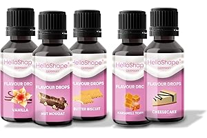‎HELLOSHAPE Hello Shape Flavour Drops zuckerfrei Mix-Box (Set, 5x 30ml) Geschmacks Tropfen OHNE KALORIEN - 5 tolle Geschmackssorten im Vorteilspack | vegan | Für Naturjoghurt, Porridge oder Quark
