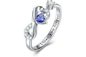 CRYSLOVE Birthstone Infinity Heart Ring for Women 925 Sterling Silver Adjustable Open Promise Cubic Zirconia Dainty Engagement Gemstone Rings for Mothers Wife Girlfriend