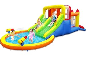 Umbalir Inflatable Bouncy Castle with 4 Slides, Large Bounce House with Spray Slide Trampoline Pool Climbing Wall and Water Cannons for Kids Toddlers Outdoor Indoor, 6.28 x 2.93 x 1.95 m