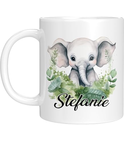 Personalisiert Elefant Tasse Mit Namen – Für Kinder & Erwachsene, 330 Ml, Keramik, Süßes Design