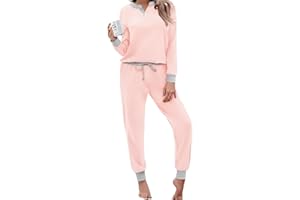 Aseniza Pijama Mujer Invierno Set de Algodón Manga Larga Pantalones Largo Ropa de Dormir de Dos Piezas S-XXL