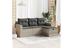 Emmtore 4-TLG. Garten-Sofagarnitur mit Kissen Poly Rattan,1 x Mittelsofa+2 x Sofa mit Armlehnen+1 x Fußhocker,Hellgrau,mit Aufbewahrung & Tasche