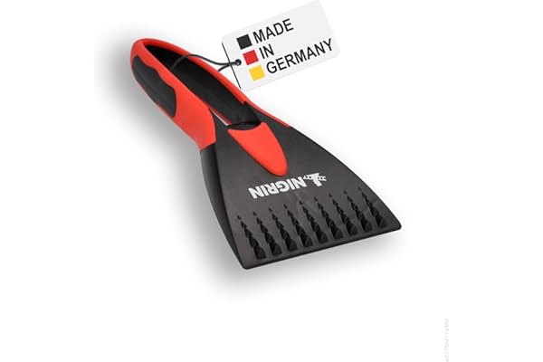 Nigrin Rascador de Hielo para Coche, para Invierno, Mango ergonómico Suave, Dientes para Romper el Hielo, Color Negro y Rojo, 1 Unidad