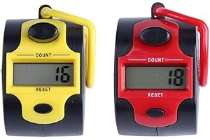 Beikalone - Contadores electrónicos de 2 Unidades, Contador Digital Manual con Anillo de Dedo, Clic de Mano para Golf, números de Buda (Rojo + Amarillo)