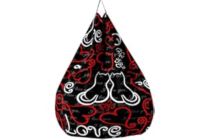 Treer Funda de Puff Sin Relleno, Bolsa de Frijoles con Lindo Patrón de Gatito 3D, Funda de Puff Pera para Adulto y Niños, para Guardar Juguetes de Peluche, Sofá Perezoso (100x120cm,Amor Gato)