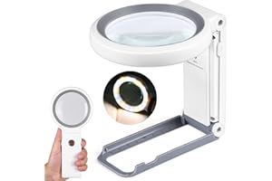 KIBTOY 30X 10X Magnifying Glass with Light and Stand, Folding Handheld Magnifying Glass 18 LED Illuminated Lighted Magnifier for Macular Degeneration, Seniors Reading, Close Work, Coins, Jewelry