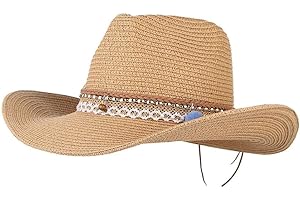 EOZY Chapeau de paille à large bord pour femme - Chapeau de cowboy - Chapeau de soleil d'été - Chapeau de plage