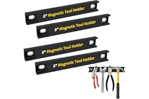 WOWLED 4 Pack 8 Inch Magnetic Tool Holder Strip with Rubber Protection, Heavy Duty Magnet Bar Wall Mount Spanner Rack Organizer, Screwdrivers Tool Storage Magnetic Organiser Strip for Garage Workshop