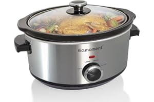Eamoment ESC-35A-OSSL 3,5L|200 W Slow Cooker avec 3 niveaux de chauffage et indicateur de puissance, passe au lave-vaisselle et avec poignées de transport, argenté