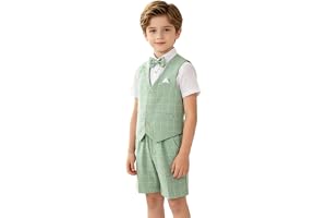 Kostymer i 4 delar för springpojke, sommar, bröllop, bomull/linneblandning, set med väst och shorts för barn, väst, kostymer