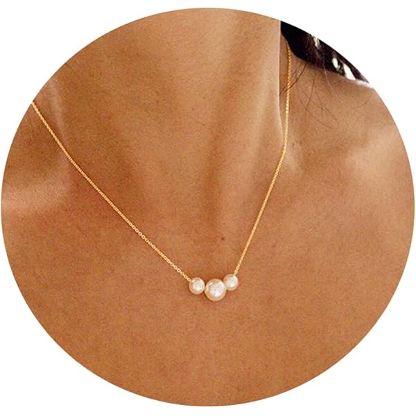CAROVO Dainty Pearl Pendant Necklace - 14K Gold Plated Baroque Pearl Chain For Women, Delicate Everyday Jewelry
