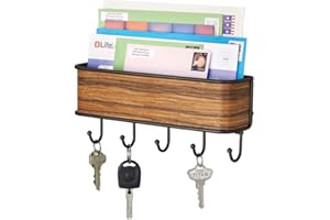 mDesign Colgador de llaves con estante para uso variado - organizador de llaves en acero inoxidable mate con detalles en madera de palisandro - con práctico estante para correo, revistas y celulares