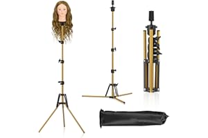 CASDUCT Wig Stand 63inch Adjustable Mannequin Head, Reinforced Metal Mannequin Head Stand for Cosmetology Hairdressing Training,Golden