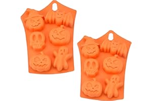 FEELAVA Molde de pastel de silicona de Halloween,6 hoyos Murciélago Calabaza Cara Calavera Fantasma Silicona Chocolate Azúcar Molde para hornear para dulces Postre Vela para la fiesta de Halloween