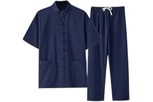 YOSUWOAI Costume d'arts martiaux pour homme - Uniforme traditionnel chinois - Pour la méditation et le qigong - 2 pièces - Manches longues - Coton et lin - Chemise et pantalon doux - Tenue