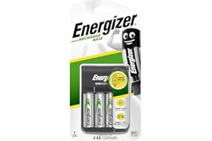 Cargador de batería Base USB básico. Energizer Recharge. Versátil, Cargador de baterías Recargables AAA y AA Incluye 2 baterías AA Incluidas. Carga en 12 Horas