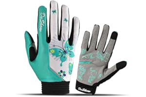 DuShow Cycling Gloves Women Full Finger,Touchscreen Mountain Bike Gloves Gel Padded,Cycling Gloves Girls with Shock-Absorbing Pad for MTB,Road Bike,Racing,BMX-Butterfly Pattern