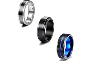 LOLIAS 3PCS Herren Ringe Schwarz Edelstahl Ringe für Herren Männer Breit Ringe Kette Ring Drehbarer Herren Schwarz Ring Verlobung Freundschaftsring Vintage Ringe für Männer