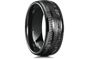 King Will Nature 8mm Herren-Ehering mit grüner Holzeinlage, schwarzer Wolframcarbid, gewölbt, Größe