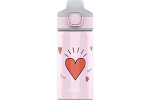 Sigg - Gourde Enfant avec Paille En Aluminium - Miracle Girl Power - Étanche - Poids Plume - Sans BPA - Certifiée Neutre En CO2 - École & Sport - Rose Motif Cœur & Girl Power - 0,4L