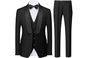 KUDORO Costume Homme 3 Pièces Slim Fit Mariage Business Smoking d'affaires à Un Bouton pour Fête Bal Blazer Veste et Pantalon Gilet