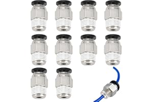SRLWMYI 10 Pièces Connecteur Pneumatique PC4-M10,PC4-M10 Male Straight Pneumatic 4mm Raccord Pneumatique Compatible avec les Imprimantes 3D.