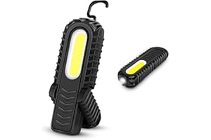 SHENKEY Linterna Taller Recargable, Súper Brillante con Linterna de Trabajo COB de 5W y Linterna LED de 3W con Soporte Ajustable, Gancho y Base Magnética, Luz de Trabajo para Taller, Automóvil y Emergencia