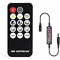SEASJHBAY Mini RF Contrôleur de Gradateur LED – 14 Touches – Tension 5V-24V – Télécommande avec Minuterie – Pour Bandes COB/SMD 5V/12V/24V – Variateur de Luminosité 10-100% – 3 Modes Dynamiques