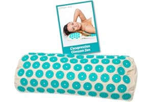 CLIMSOM ZEN - Coussin Chauffant Cervicales Acupression, Textile et Garnissage 100% Bio, Garnissage Naturel Épeautre, Fourni avec Livret Conseil (Bleu)