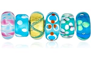 BLING JEWELRY Mixed Set Of Bundle .925 Sterling Silver Core Translucent Aqua Blue Green Pink Multi Color Murano Glass Swirl Flower Charm Bead Spacer Fits European Bracelet For Women Teen