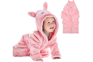 URAQT Peignoir de Bain pour Enfant, Peignoir en Peluche pour Bébé, Garçon/Fille à Capuche, Animal Doux Chaud Polaire Robe de Chambre/Pyjamas 0-3 Ans