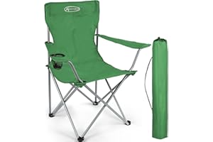 ACTIVE FOREVER Sedia da Campeggio Pieghevoli, Sedie da Esterno Leggerae e Portatile, Max Portata 100kg, Sedia Comoda Adatta con Porta Tazza e Braccioli per Campeggio, Spiaggia, Pesca, Barbecue - Verde