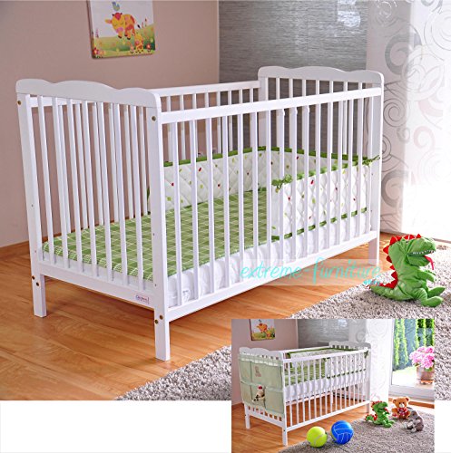 NEW WHITE SOLID WOOD EMILY BABY COT & DELUXE 4 inch FOAM MATTRESS - ?3 Position Base Heights ?4 inch Mattress ?RRP£190 (White)